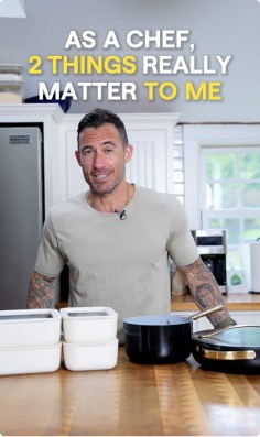 Michael Chernow cooking with Caraway Cookware Set